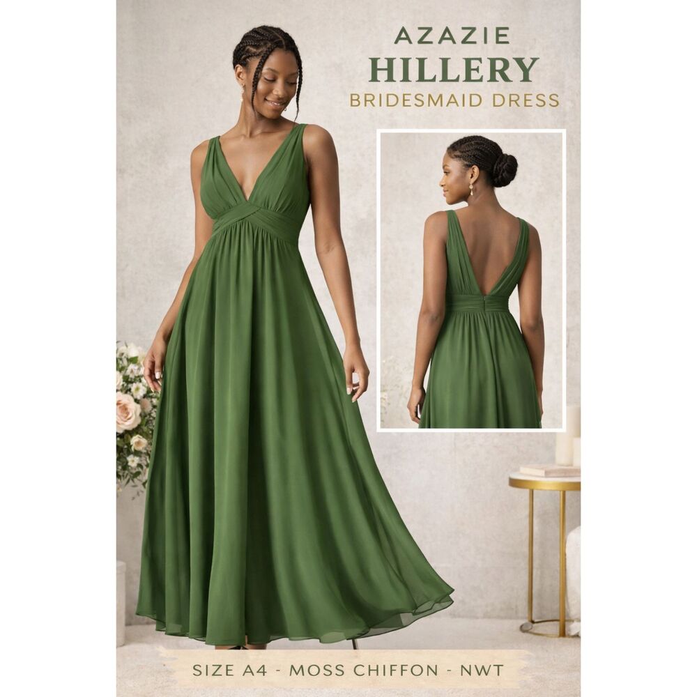NWT Azazie Hillery Bridesmaid Dress Size A4 Green Chiffon Formal Wedding